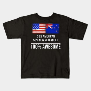 50% American 50% New Zealander 100% Awesome - Gift for New Zealander Heritage From New Zealand Kids T-Shirt